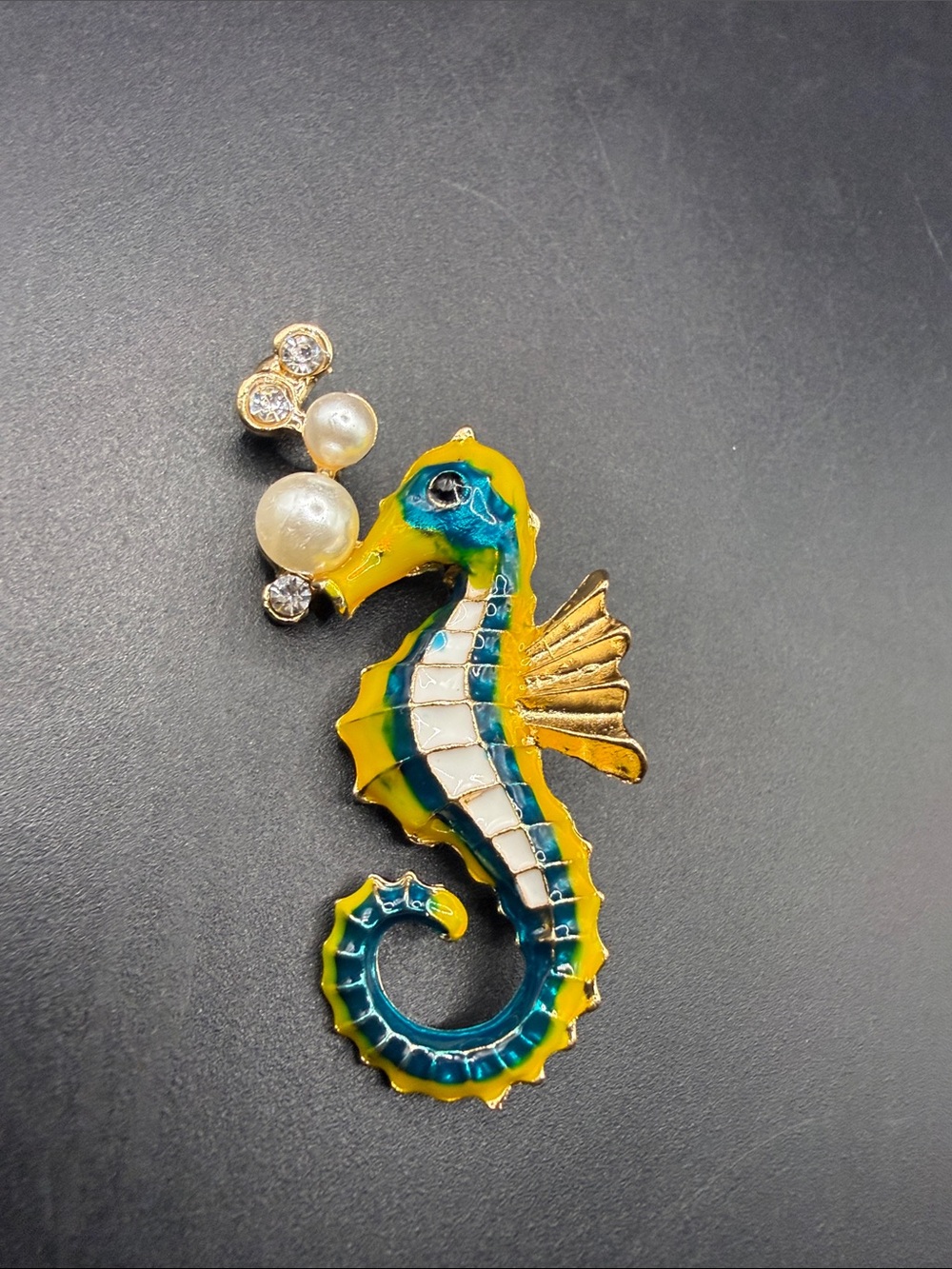 Seahorse Enamel Fish Brooch - Yellow & Blue